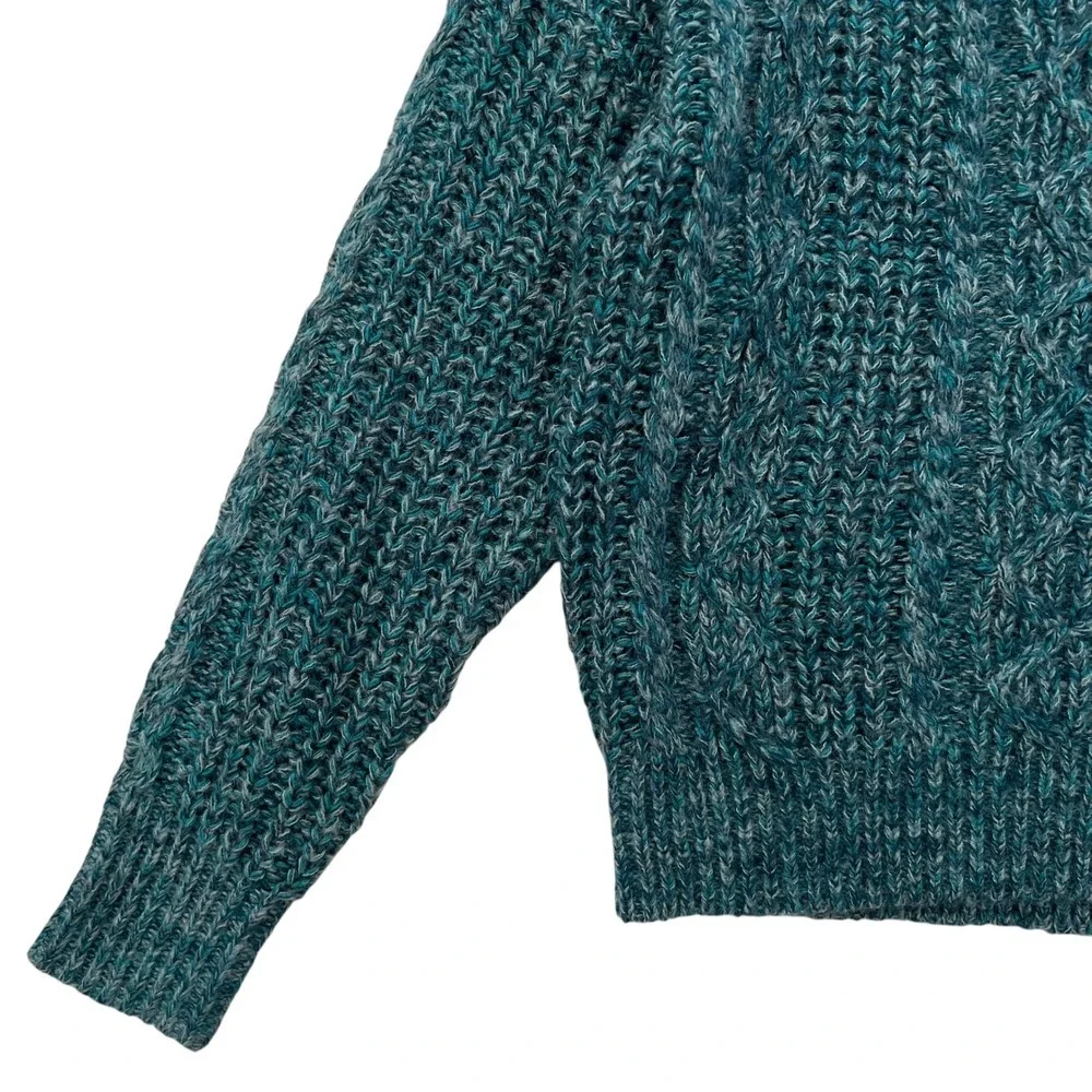 NWT Teal Blue Sundance Marlyse Chunky‎ Cable Knit V Neck Sweater SZ M Fisherman